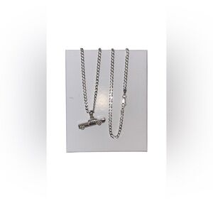 Sterling Silver Italian Cuban Link Low-Rider Pendant Necklace